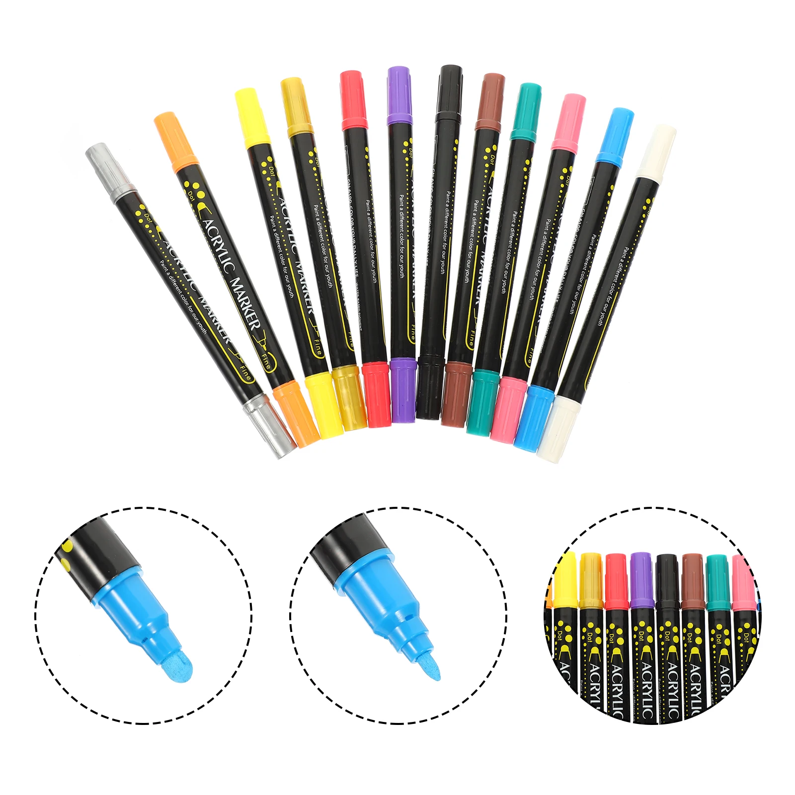 

12 Pcs Marker Pens Water Based Drawing Brush Coarse Tip Kids Plastic Portable Paint Supply Household Art Craft Gifts