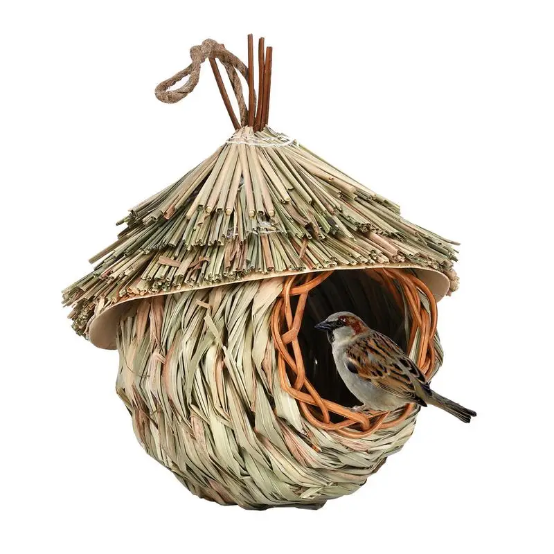 Woven Bird Nest Natural Reed Grass Bird House Hang Bird Nest Eco-Friendly Bird Cages Garden Decorations Bird Lover Gifts