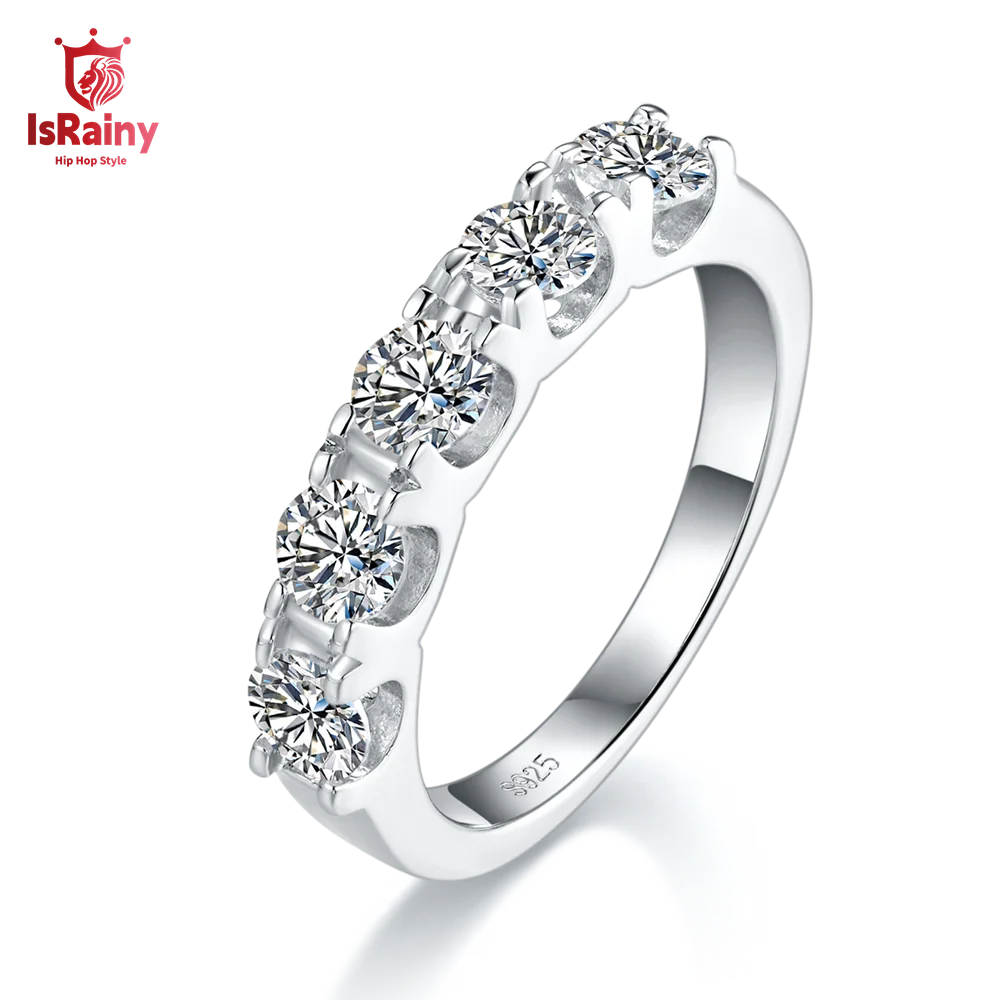 IsRainy 18K White Gold Ring Round Moissanite Diamond Real 925 Sterling Silver Ring Wedding Anniversary Party Fine Jewelry Gift