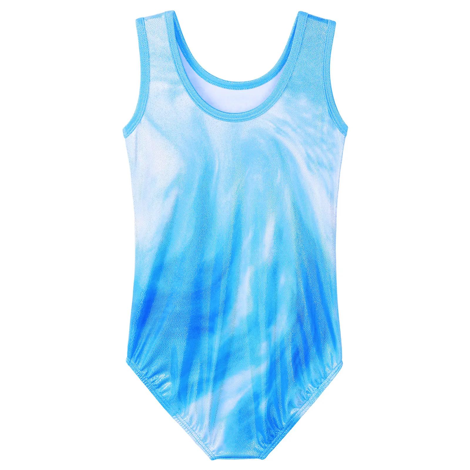 Girls Gradient Blue Ballet Leotard Rhinestone Jumpsuit Sleeveless Gymnastics Leotard Practice Outfit Bodysuit Dance Costume