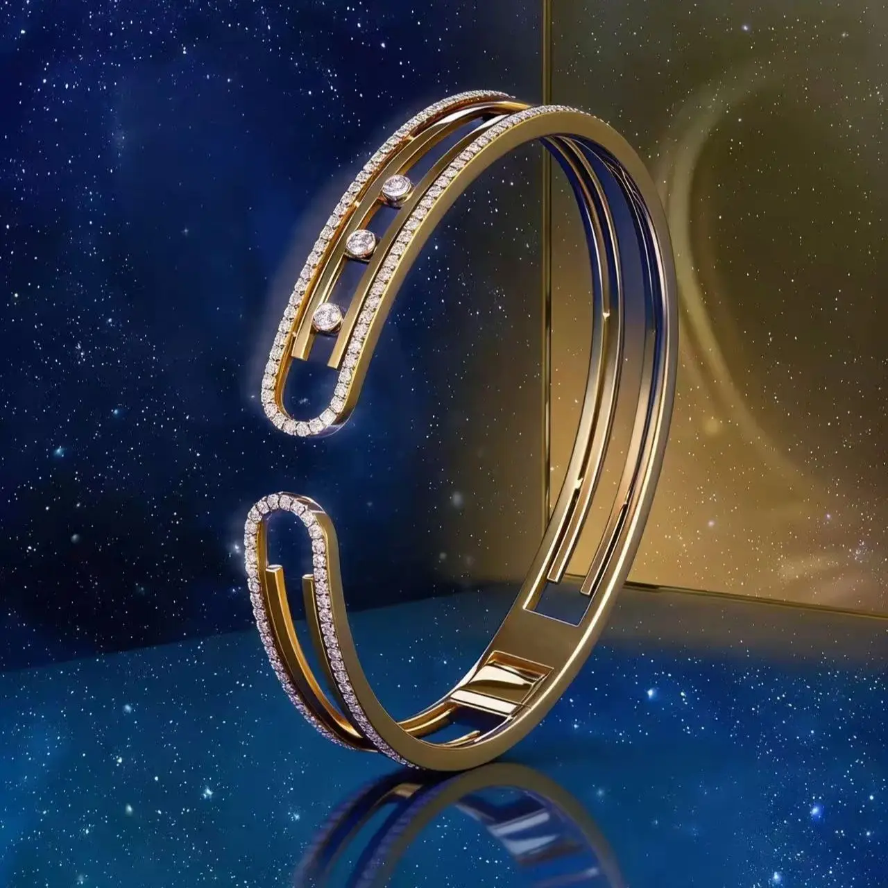 

High Quality French Style Silvery Open Mouth Women's Bracelet Classic Moissanite Luxury Gorgeous Valentine's Day Gift Colorfast