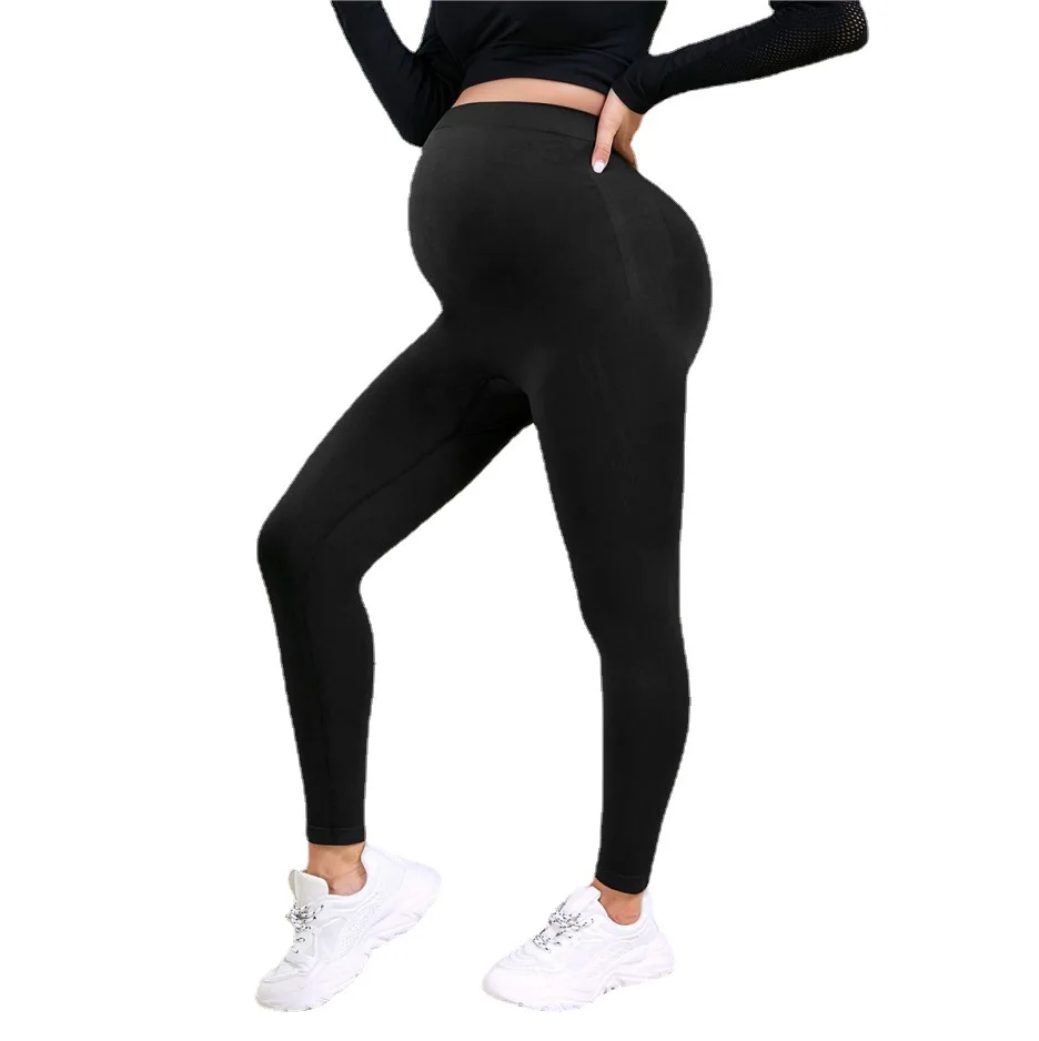 Leggings de maternidad elásticos de cintura alta para mujeres embarazadas, tejido que absorbe la humedad y el abdomen, Yoga