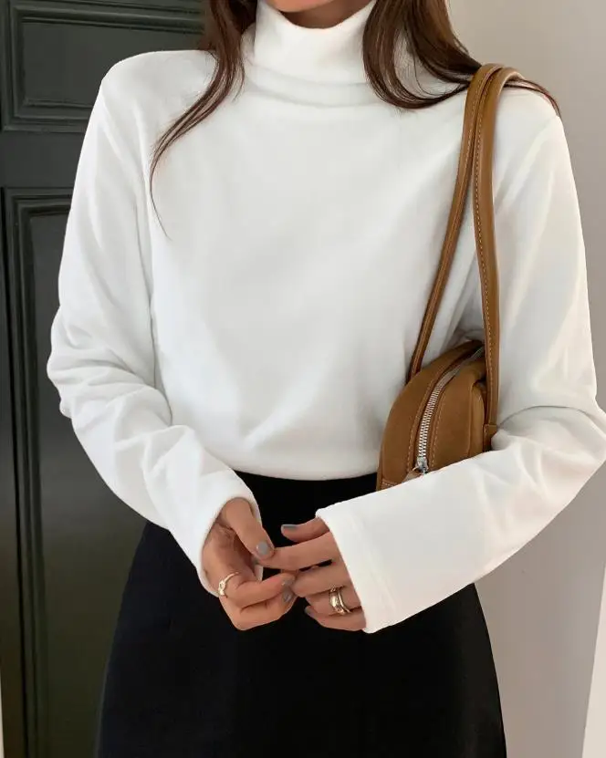 

Women's Top Classic Autumn and Winter Casual Style Solid Color Simple Stand Up Collar Slim Fit Versatile Base Long Sleeved Top