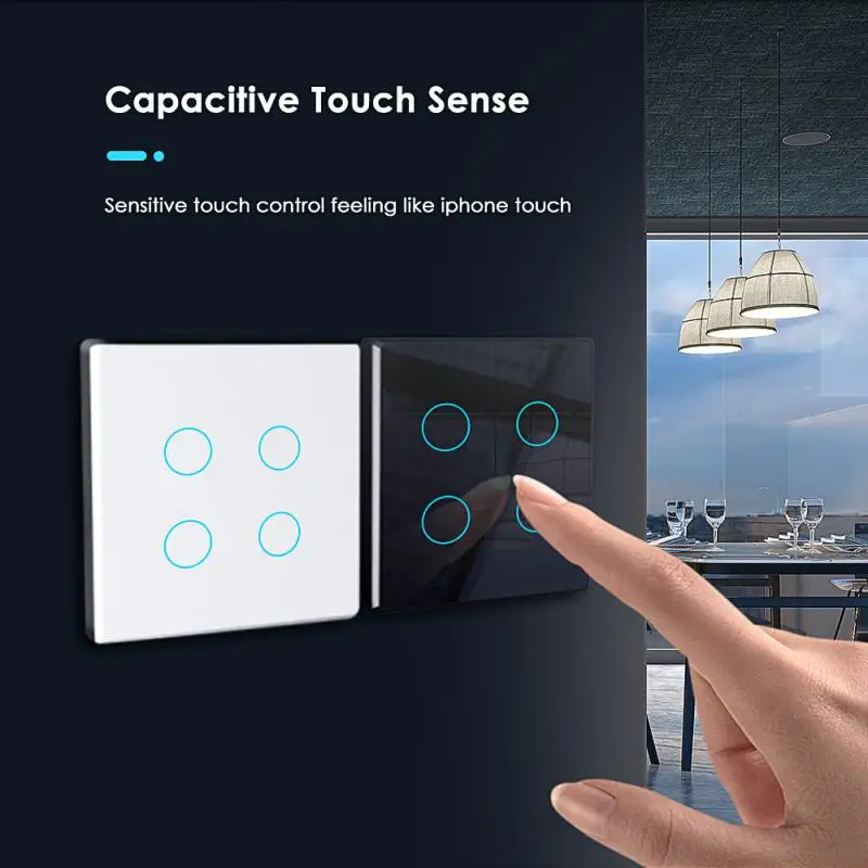 Умный сенсорный выключатель Tuya, ЕС, США, Wi-Fi, настенный, 3/4 клавиш, умный выключатель, нулевой провод, для Alexa, Google Home, Alice