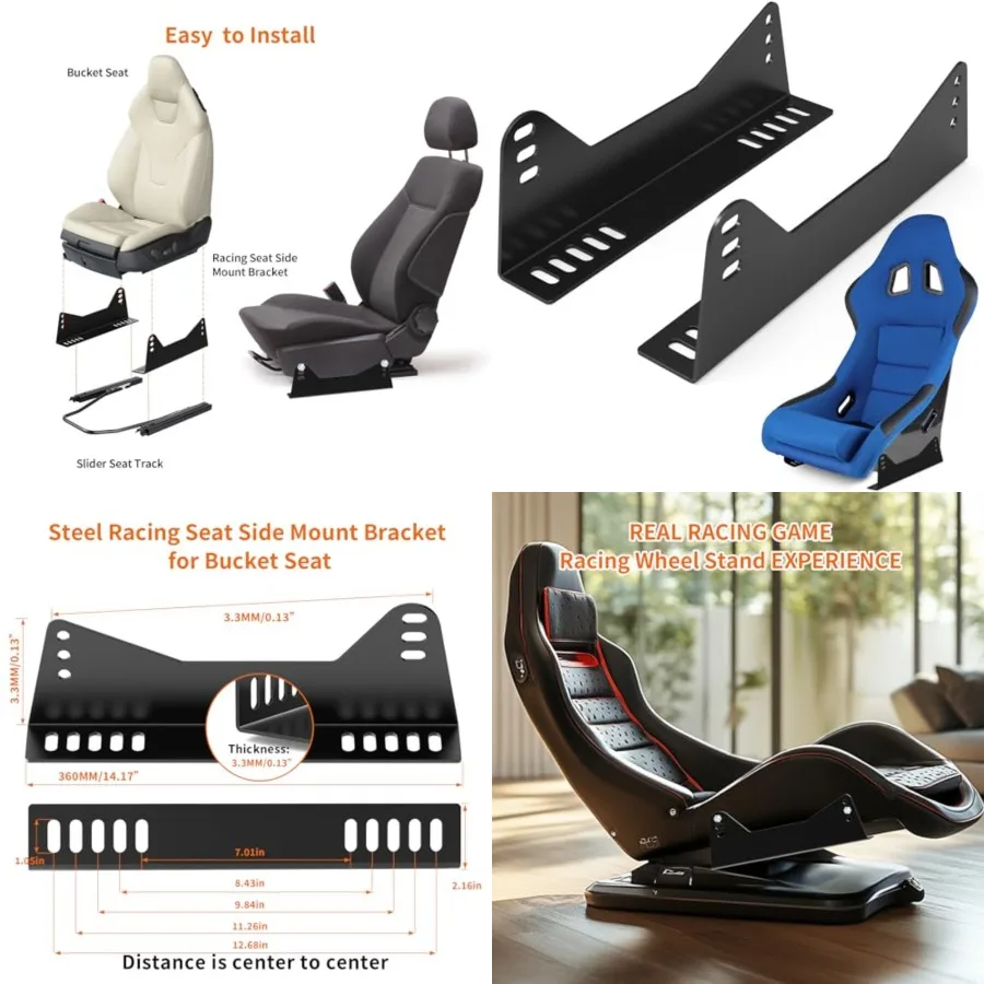 Side Mount Bucket Seat Brackets, Universal Bucket Seat Mounting Bracket for FRP/Carbon Fiber Racing Seats, Black Powder Coated