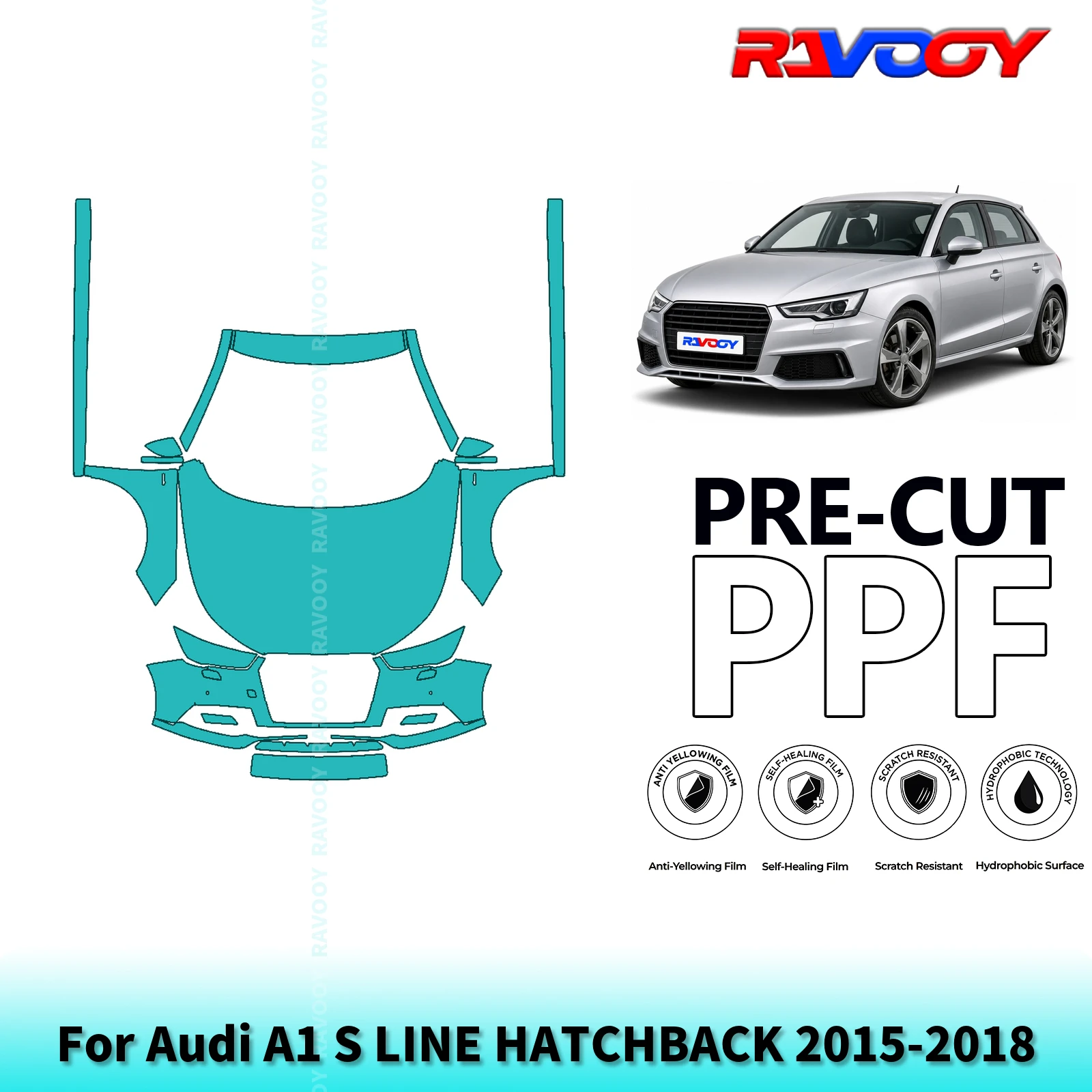 For Audi A1 S LINE HATCHBACK 2015-2018 Full Front 8.5Mil Pre-Cut Paint Protection Film PPF Stone Chip Kit | Clear/Matte/Black