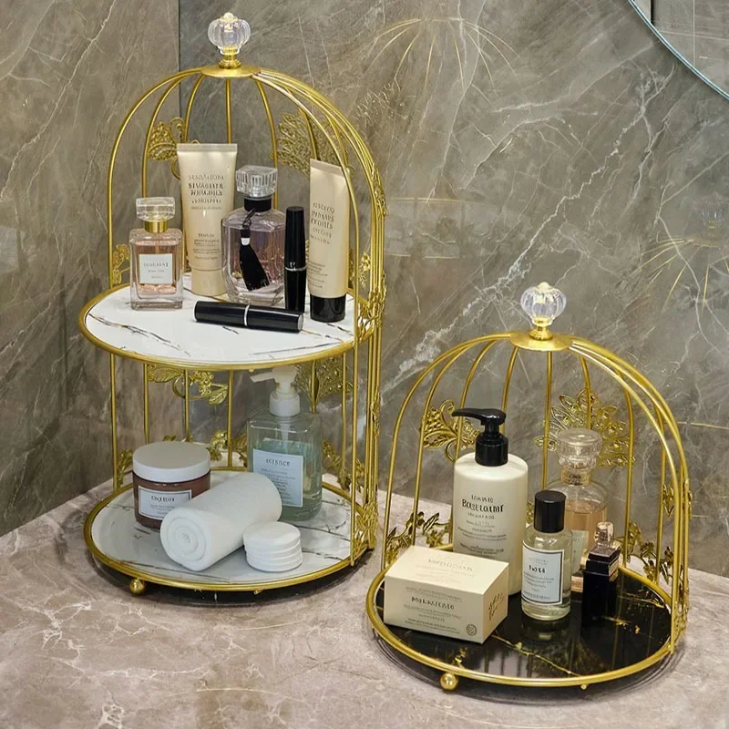 Crystal Handle UV Plate Iron Frame Bird Cage Storage Rack Ornament Bathroom Toiletries Dresser Cosmetics Skincare Products Shelf