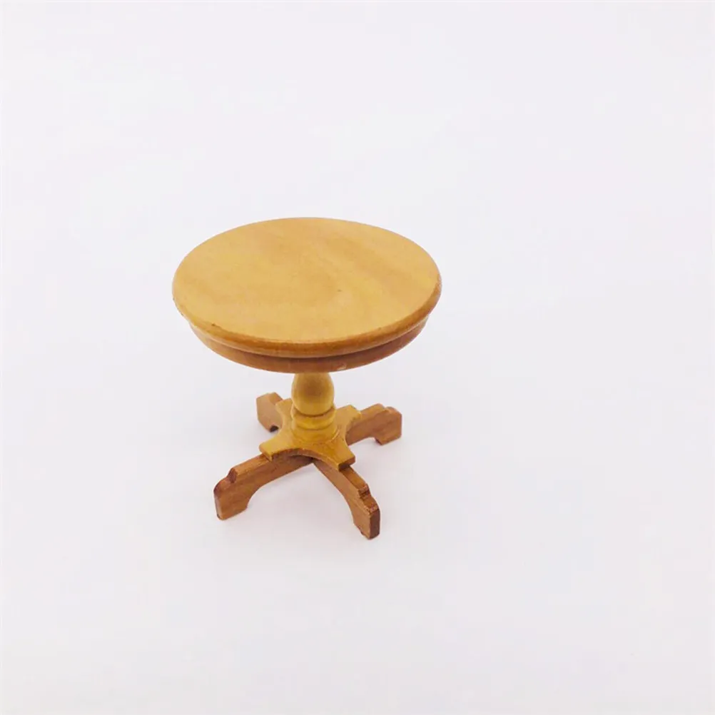 1:12 Mini Round Table Wood Miniature Furniture Mini House Decoration Wooden Ornament for Bedroom Living Room Balcony
