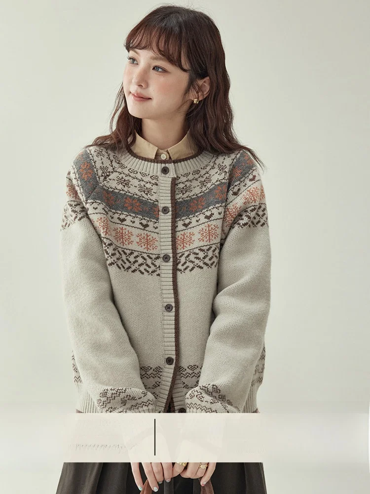 

Original North Island AMUU Thi Long Sve round Ne Open Cardigan Women's Winter New Single Button Warm Knitted Sweater