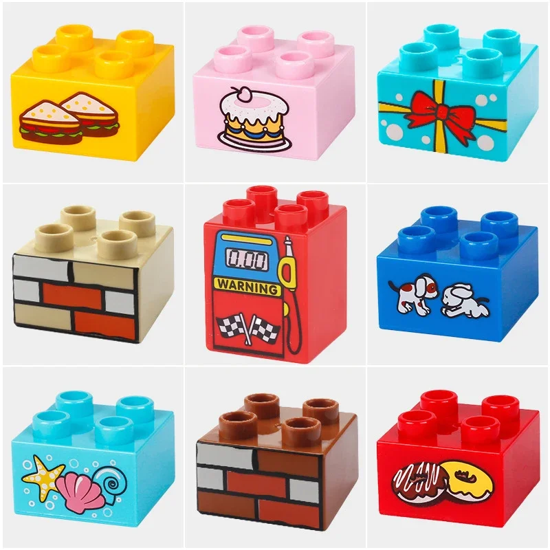 Compatible Big Building Blocks Print Pattern Scene Sign Accessories Large Bricks Kids DIY Creativity Assembly Toys Party Gifts