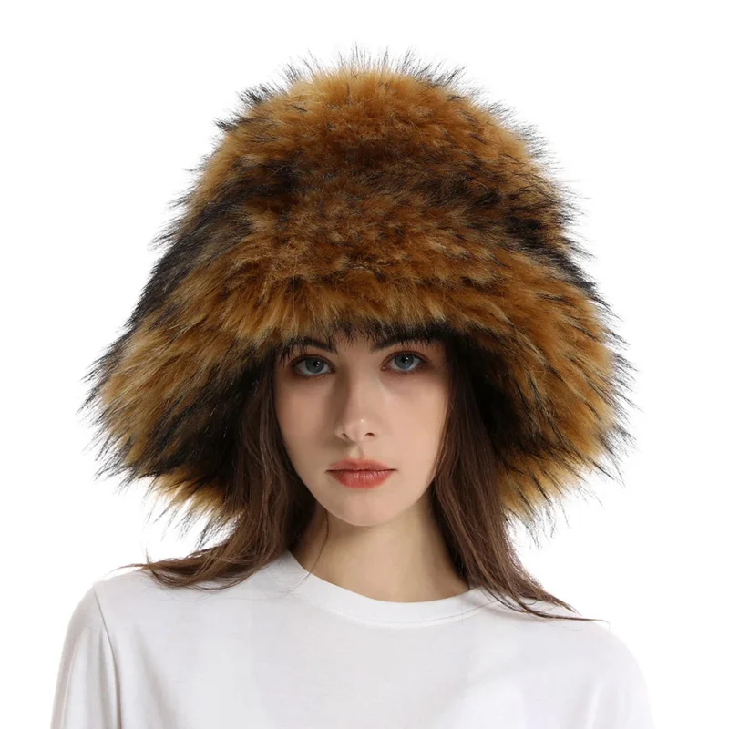 

Faux Fur Bucket Hat Winter Warm Furry Hats for Women Lady Thicken Bob Panama Outdoor Fisherman Hats Caps Girls