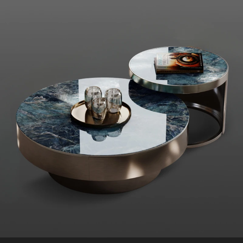 

Luxury Stone Rock Plate Size round Modern Simple and Light Luxury Marble Microlite Coffee Table TV Cabinet Combination