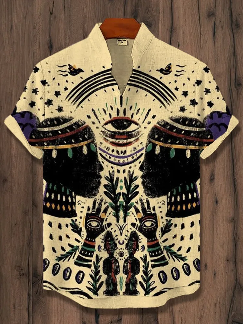 

2025 Vintage African Style Men's Retro Ethnic Tribal Short Sleeve Shirt Tops Fashion Casual Vacation Streetwear Men's Shirt