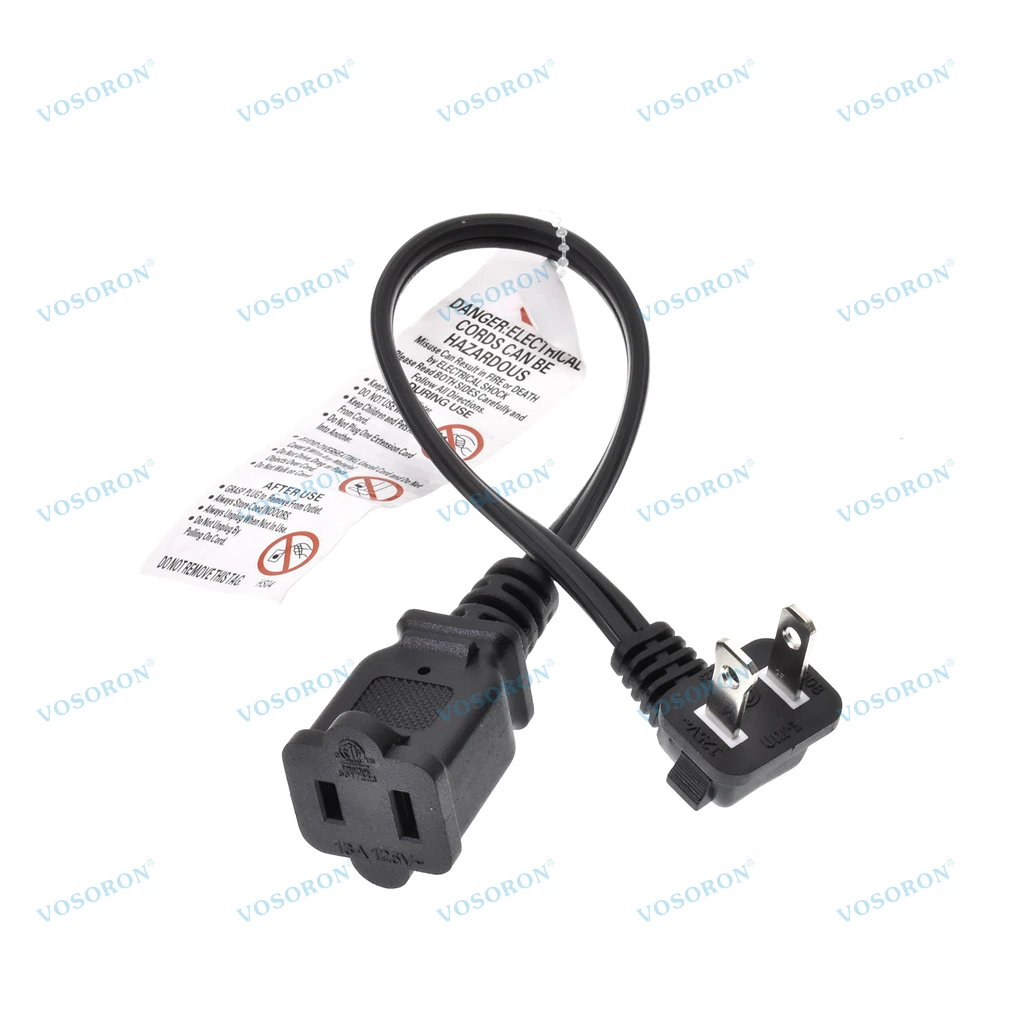 Right Angled Polarized US 2-Prong Male to Female Extension Cord, Nema 1-15P to 1-15R Power Outlet Extension Cable 16AWG (1FT)