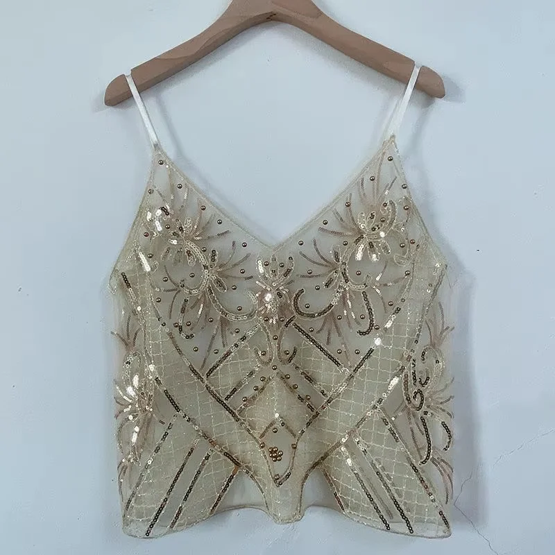 Y2k укороченные топы с блестками, женские сексуальные сетчатые топы с бисером, женские розовые блестящие майки, топы Femme, вечерние Клубная одежда