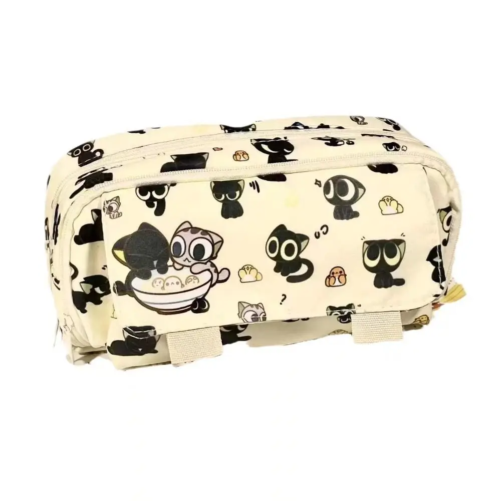 Large Capacity Bow Cat Pencil Bag Thicken Cartoon Animal Bow Kitten Pencil Case Cute Zipper Kitten Stationery Bag School Supply