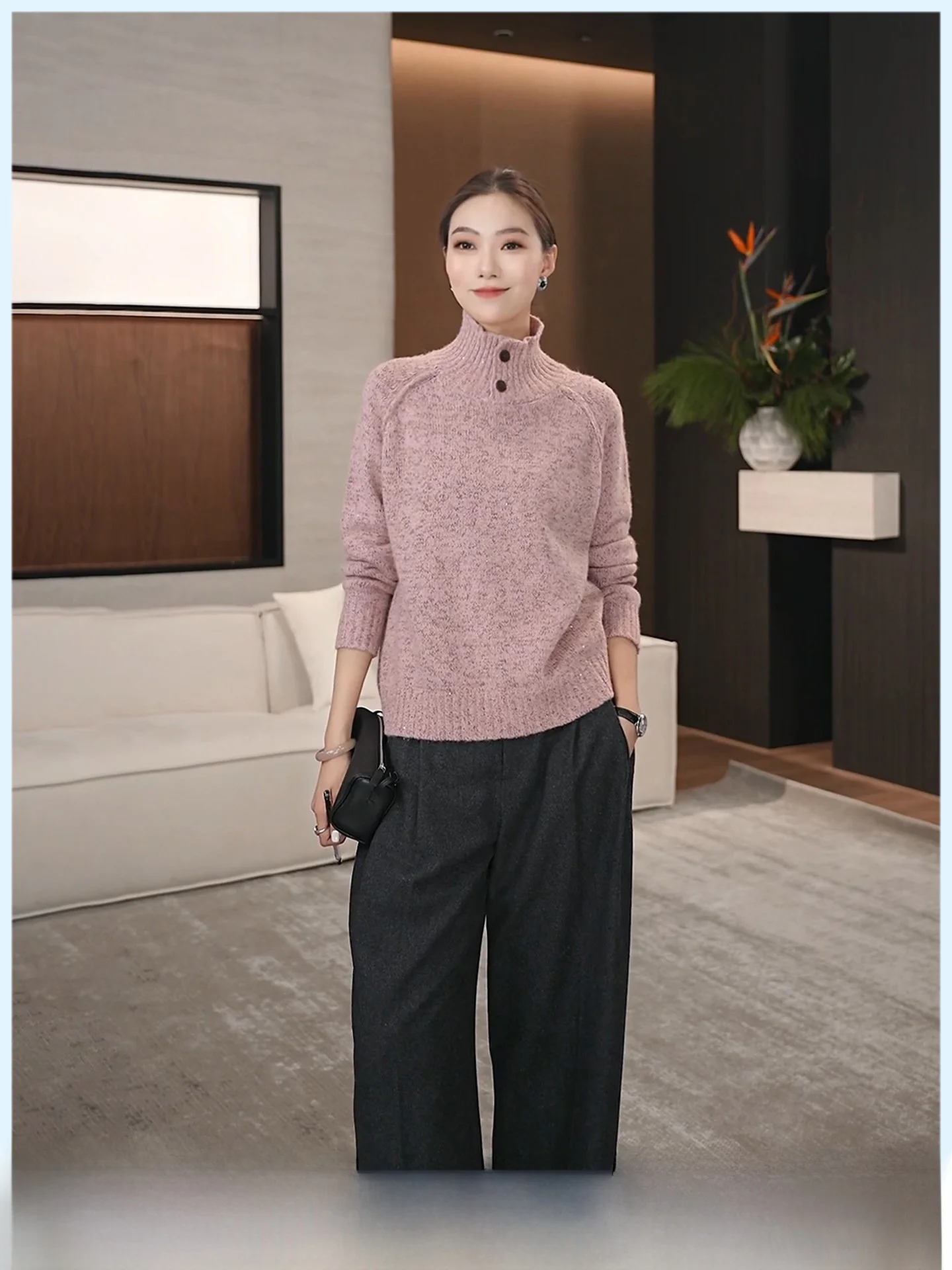 

Ladies Thiened Woolen Casual Pants Spring New Loose Drapey Straight Leg Long Trousers Comfortable Breathable l Waist