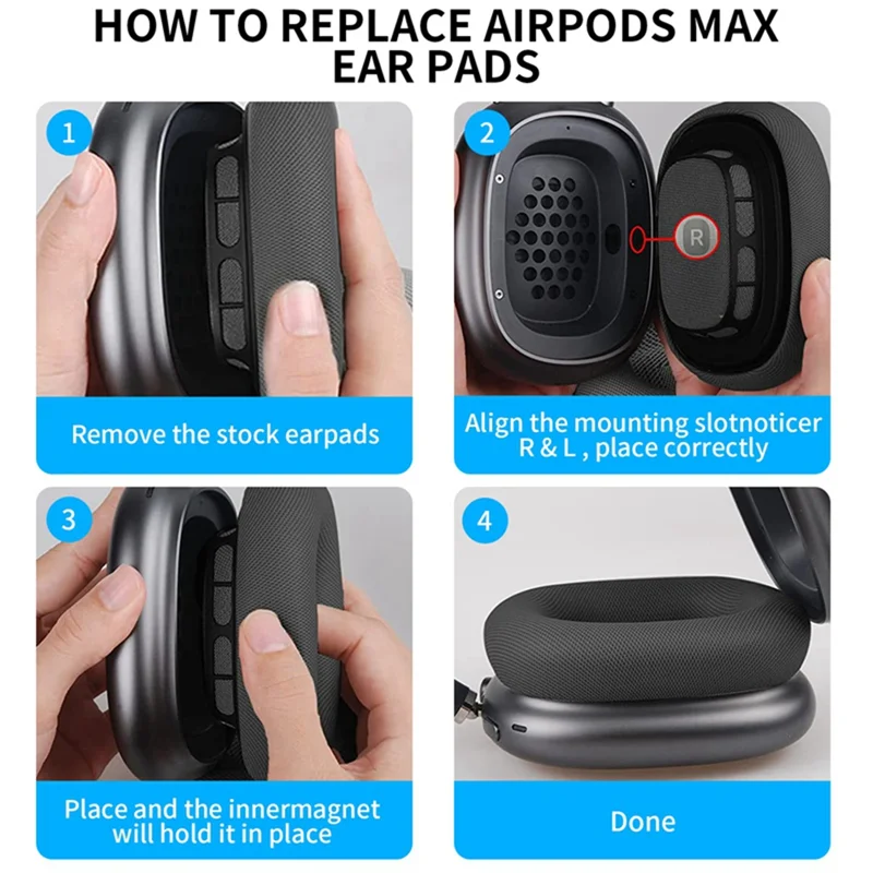 سماعات رأس متعددة الوظائف مع غطاء إسفنجي ، ملحقات وسادة الأذن ، اللون الرمادي الداكن ، سماعات Airpods Max ، زوج واحد من أغطية الأذن