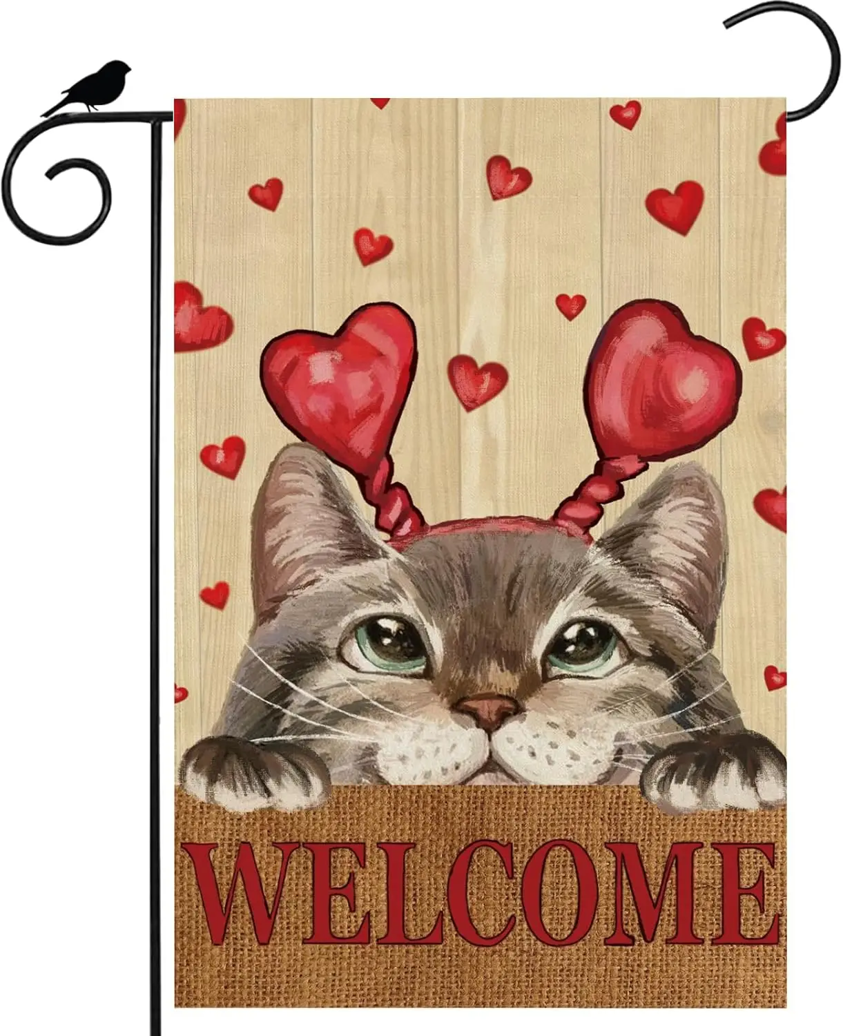 Welcome Valentine’s Day Watercolor Love Hearts Headbands Cat Garden Flag Yard Flag 12x18 Inch Double Sided Small Mini Yard O llz