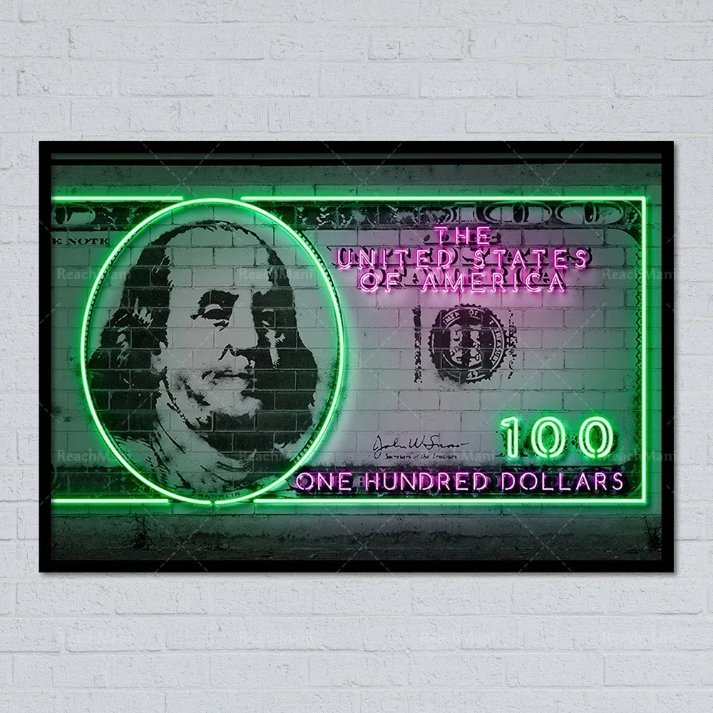 Dollar franklin dollar money neon poster wall art print poster abstract canvas street art modular picture home decor