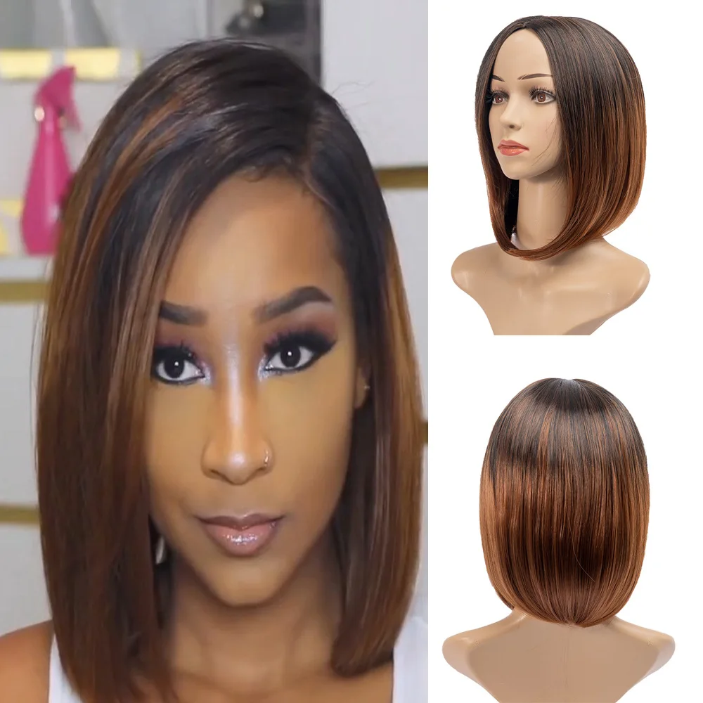 Fashion synthetic wig, part in the middle, bobo gradient, Halloween costume, cosplay, role-playing, daily party, wig set