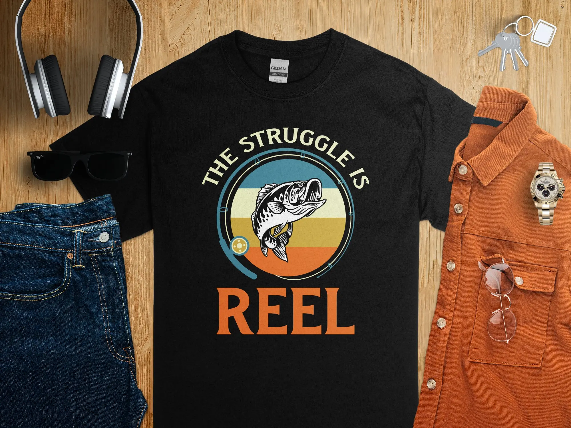 Funny Fishing T Shirt The Struggle Is Reel Angler Casual Fisherman Cotton Apparel Vintage Design