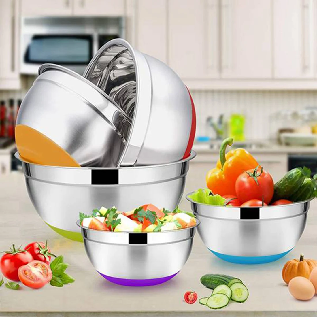

Миска для смешивания ABZS, салатница из нержавеющей стали с герметичной крышкой и нескользящим дном, штабелируемая миска, для кухни, приготовления пищи, выпечки и т. д.