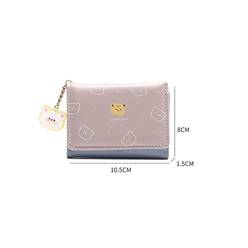 Cartera corta y fina versión coreana con bonito oso de dibujos animados para mujer, cartera pequeña para estudiante, monedero corto de moda para mujer