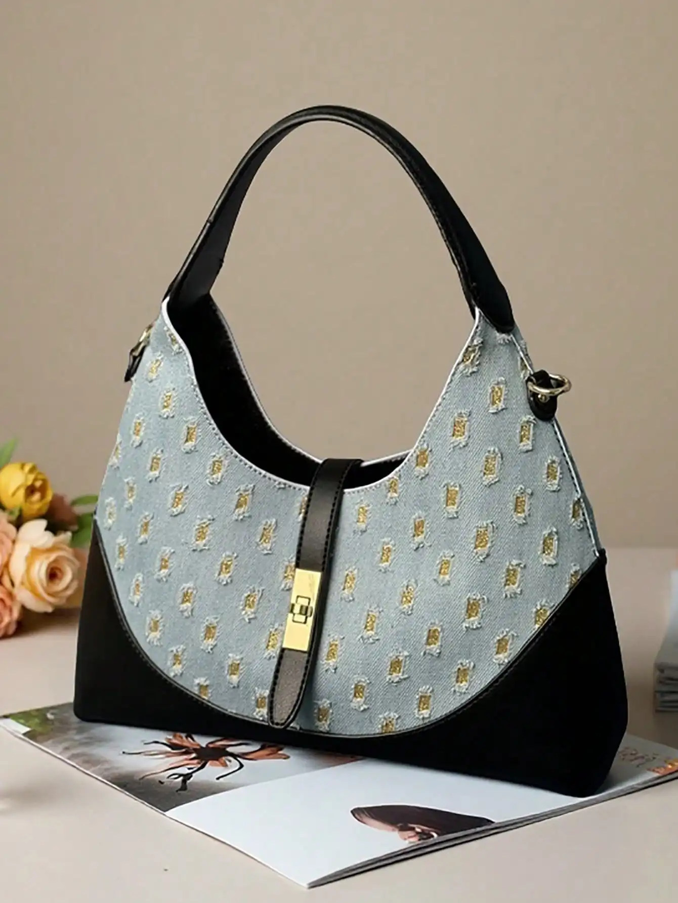 

New women's fashionable contrasting color bucket bag versatile commuting handbag