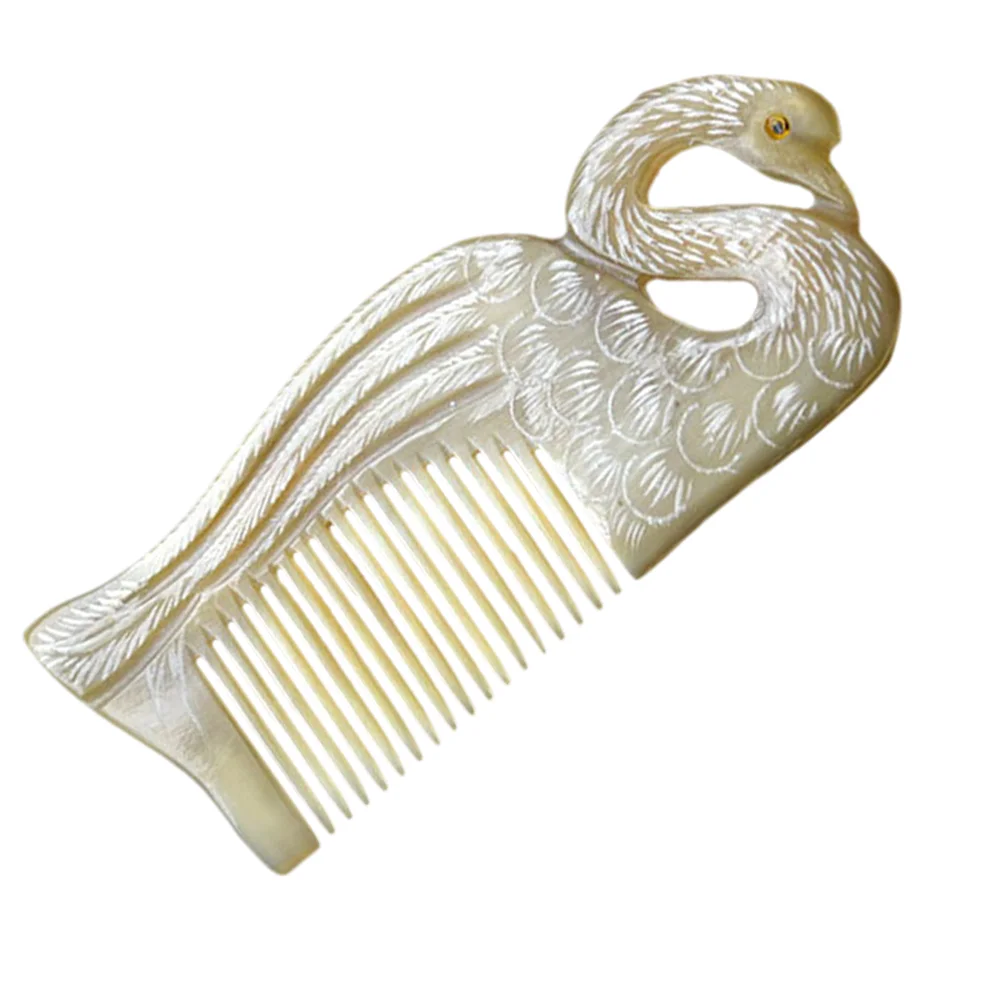 1PC Ox Horn Hair Comb Double-sided Engraving Horn Comb Creative Swan Shape Comb Portable Hair Smoothing Comb Anti-static Hairdre