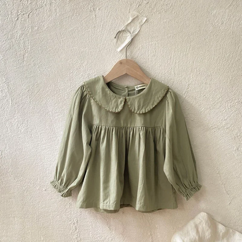 2026 New Autumn Baby Girls Pullover Tops 3-6Yrs Kids Casual Loose T-shirt Long sleeved cotton solid color Baby Girls Shirt 5