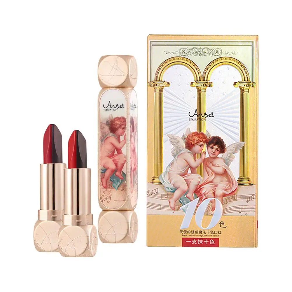 Lápiz labial de Ángel de 10 colores, mate, blanco, taza antiadherente, cambio de Color, hidratante, duradero, impermeable, sedoso, Multicolor, maquillaje de labios