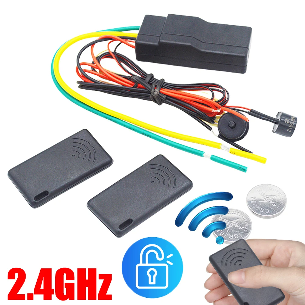 12V Auto Intelligent Secret Lock 2.4GHz RFID Car Immobilizer 8M Sensor Wireless Engine Burglar Alarm Anti-theft Device