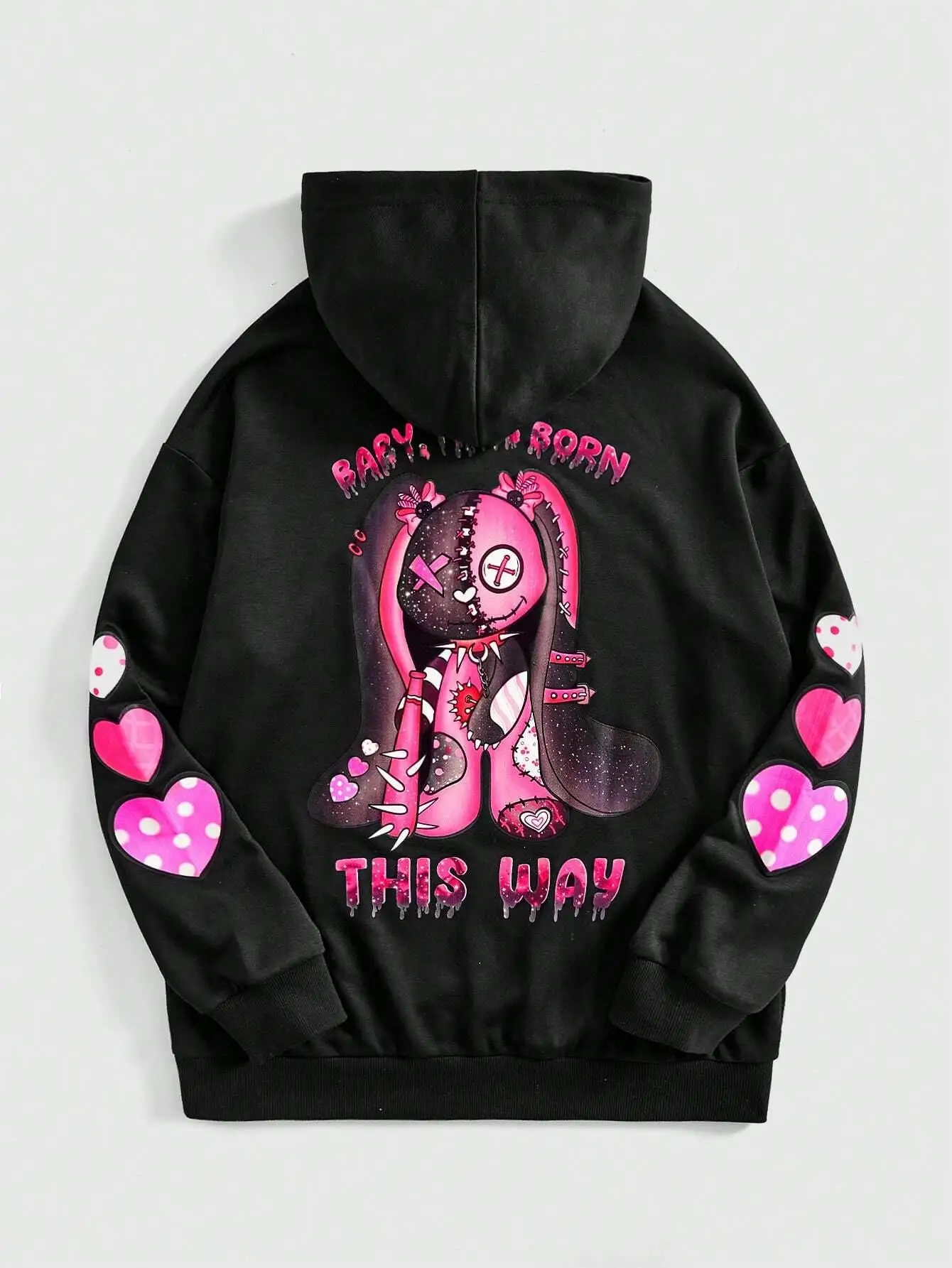 Pink Puppet Bear A Cute And Terrifying Appearance Hooded Men Warm Fleece Hoodies Street Casual Hoodie Hipster Loose Clothes