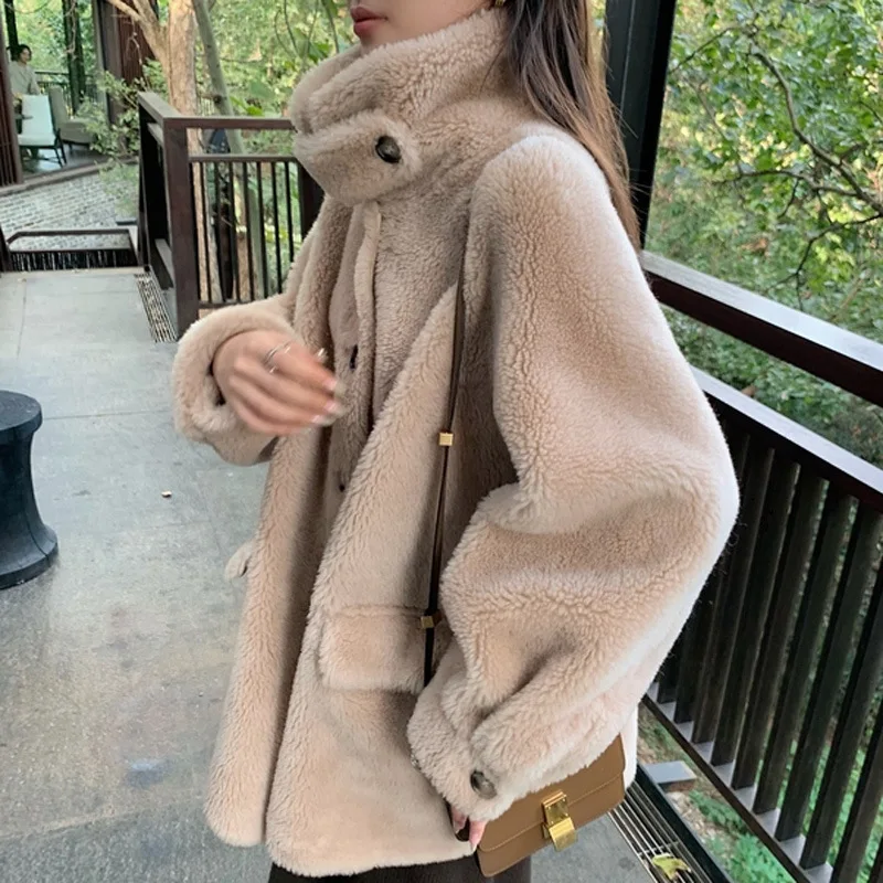 Autumn Winter Women Warm Faux Fur Fleece Coat Jacket Lamb Wool Thickened Elegant Casual Lapel Female Chic Outwear Top Clothing