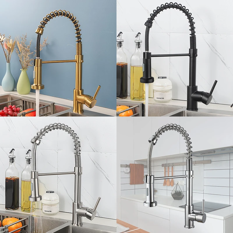 

ULA Brass Kitchen Faucet Pull Out Spout Faucet Kitchen 360 Degree Rotating Hot and Cold Mixer Water Faucet Black Sink Mixer