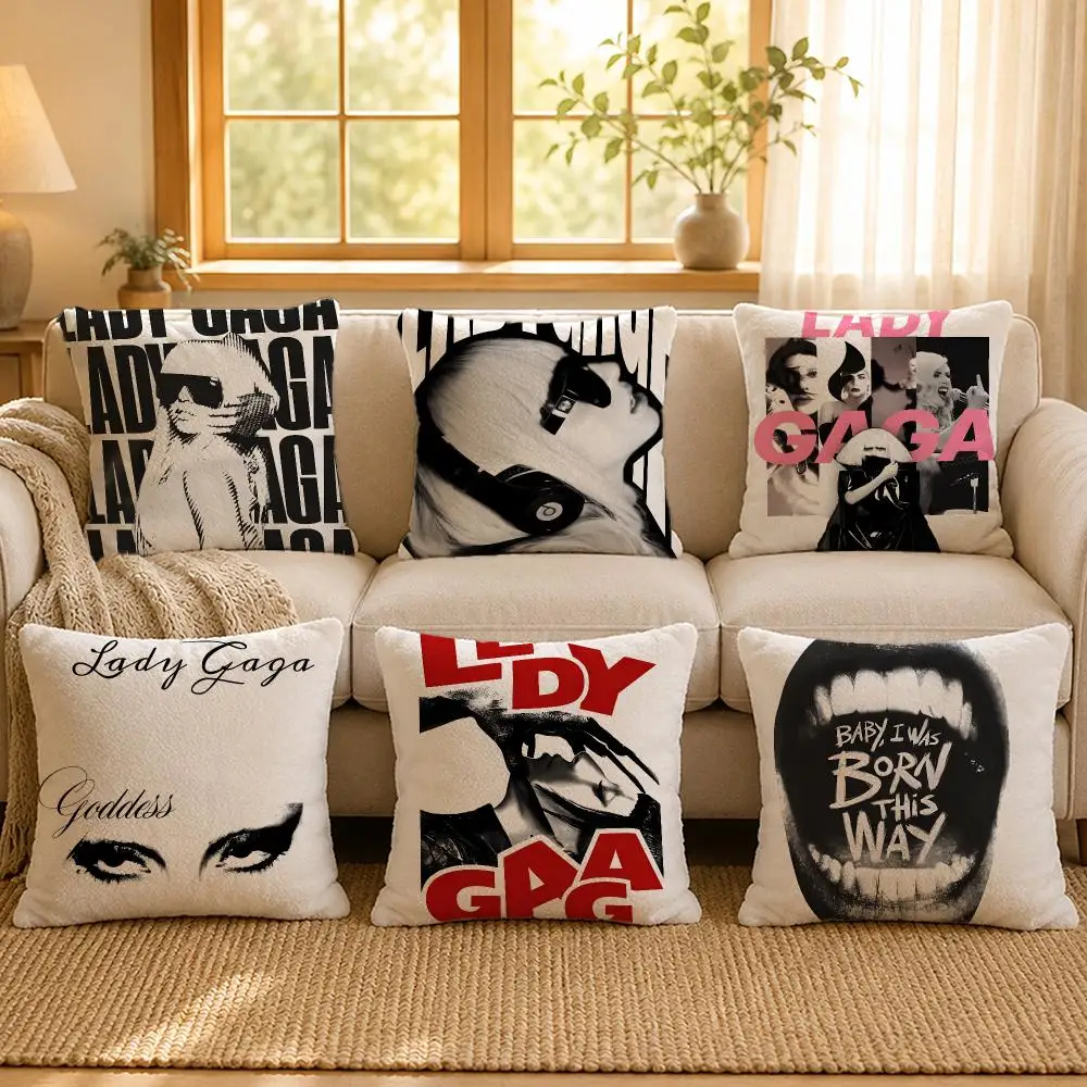 Singer Lady Gaga Electro Pop Cushion Cover Personalized Short Plush Cushion Cover Sofa Pillowcase Bedroom Home Decor Gift