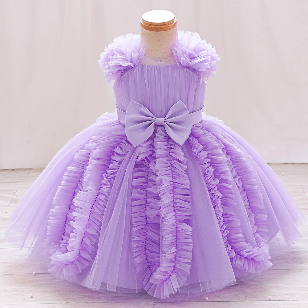 HETISO Girl Children's Flower Dresses Wedding Princess Little Baby Tulle Ruched Birthday Ball Gown 1-5 Years