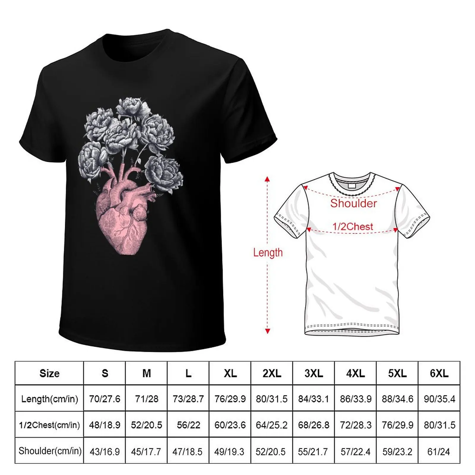 Pink Heart with peonies T-Shirt Sweat Absorbing Sports Tee Shirt