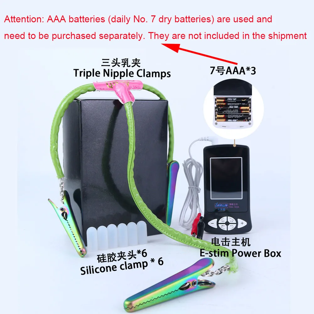QKKQ Three Point Linkage E-stim Nipple Clamp Tongue Clamps Electric Shock Breast Clip Teat Teasing Nipples Pain Play Adult Games