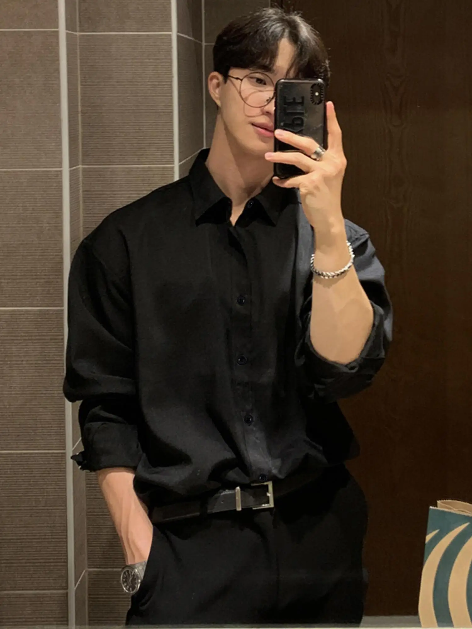 

Мужская свободная форменная верхняя одежда Naples White Long Sve из ледяного шелка для весны и осени, молодежный тренд, полиэстер