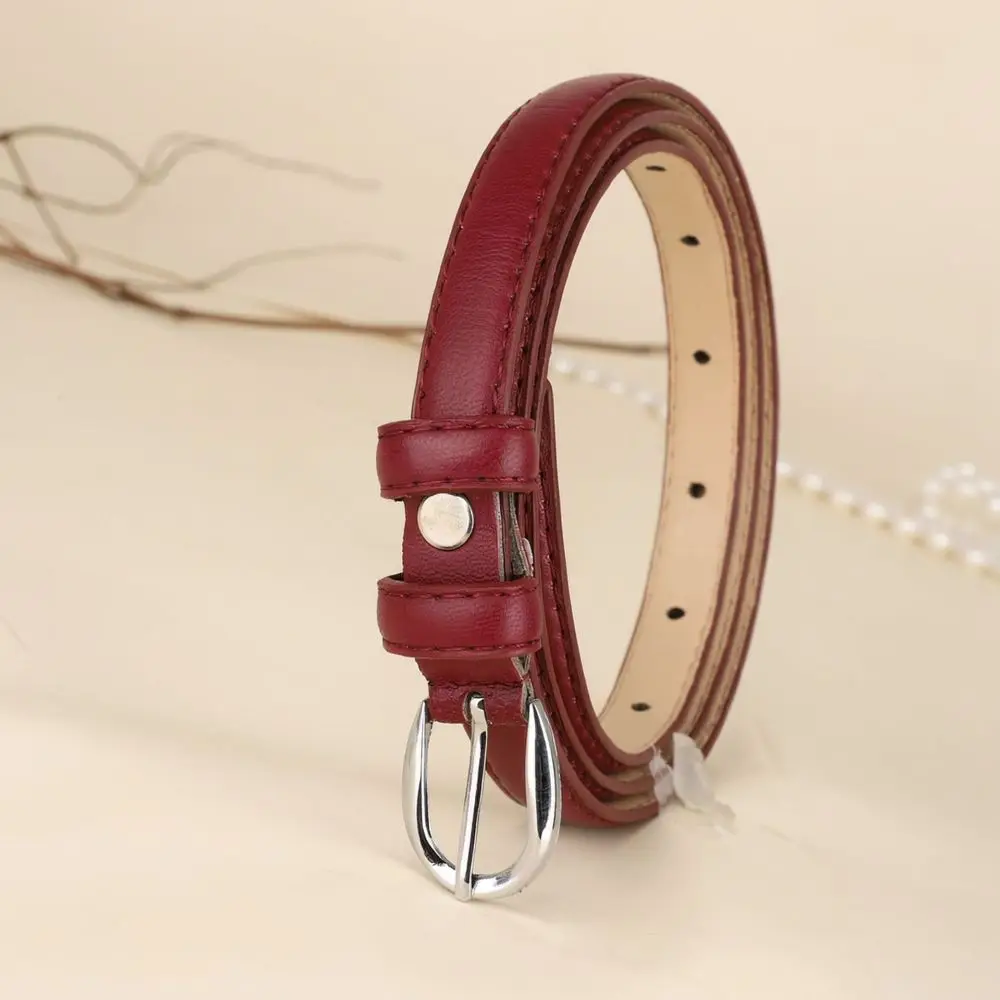 Elegant Women Thin Waistband Faux Leather Slim Belt Fashion Accessory For Jeans Dress Daily Casual Wear Pin Buckle