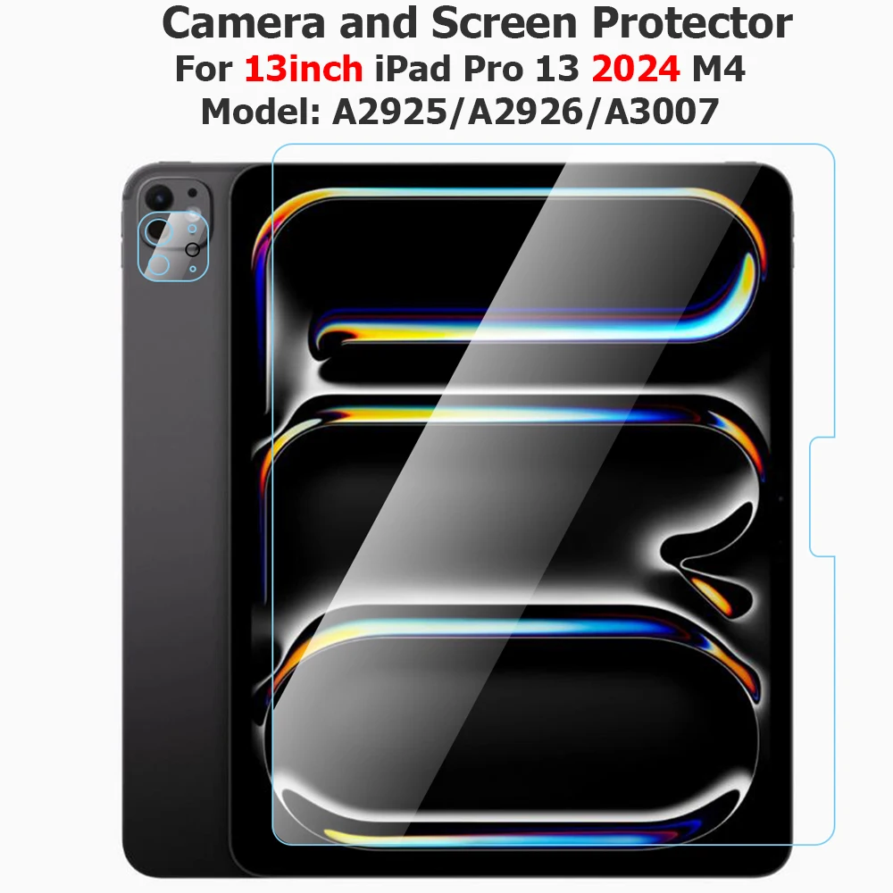 Camera and Screen Protector for iPad Pro 13 2024 M4 Model A2925 A2926 A3007 Arc Edge Clear Tempered Glass for 13