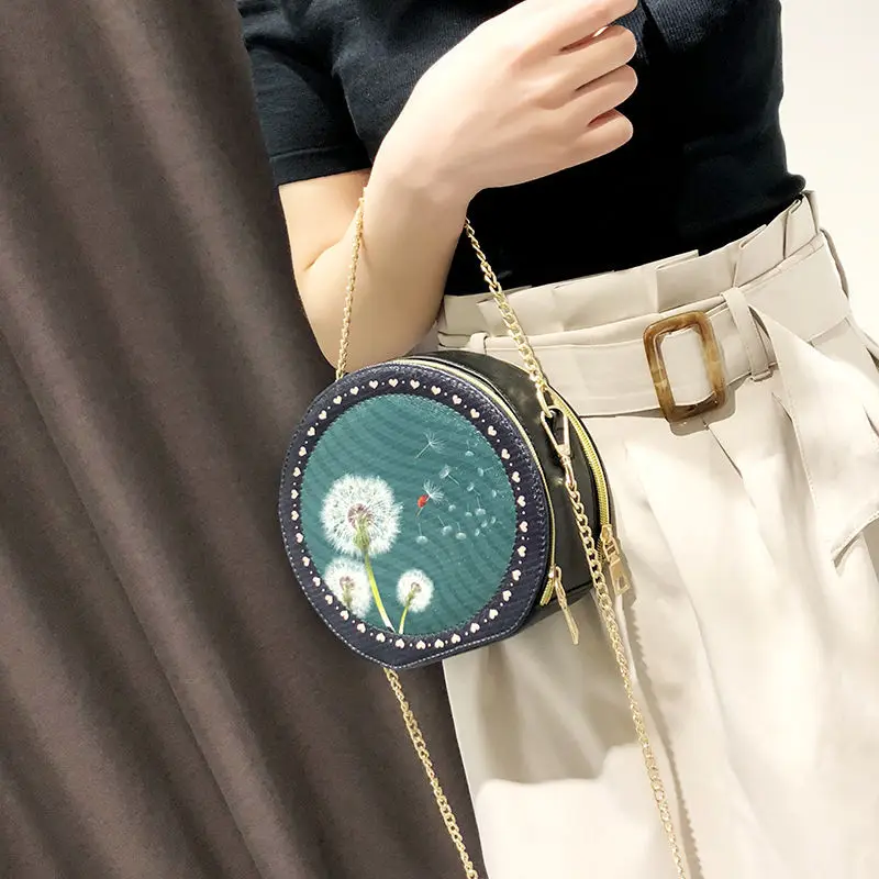 New Round Women\'s Crossbody Bag Cute Dandelion Girl Pattern Shoulder Bag Simple Style Lady Messenger Bag Female Handbag 2023