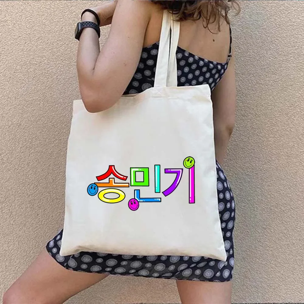 ATEEZ Letter Print Korean Style Kpop Harajuku Fashion Men Shopping Totes Bag Canvas Shopper Eco Large Capacity Shoulder Handbags