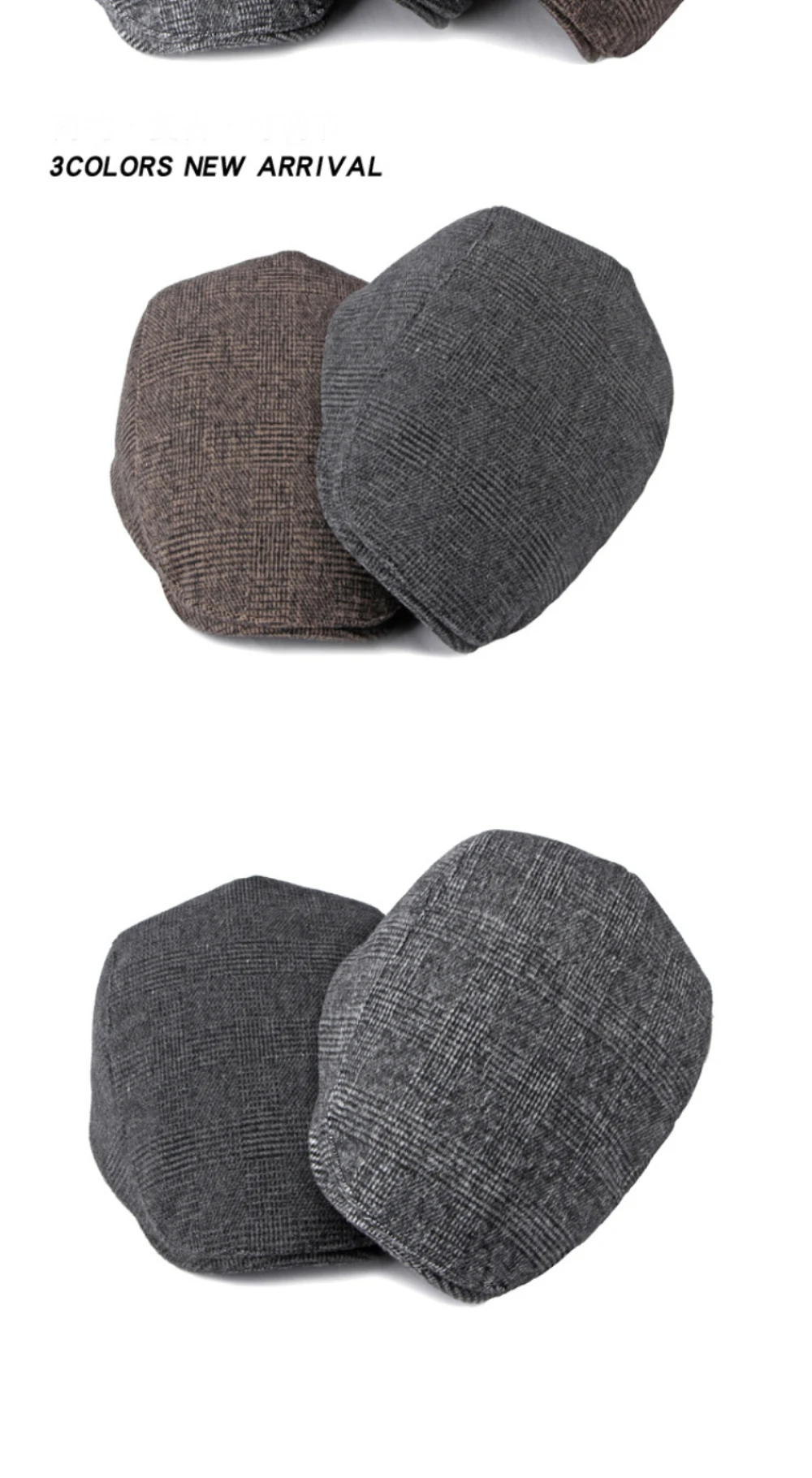 HT4143 Herren- und Damen-Baskenmütze, Retro-Karo-Künstlermütze, flache Ivy-Mütze für Herren und Damen, für Frühling, Herbst und Winter. – Detail 3