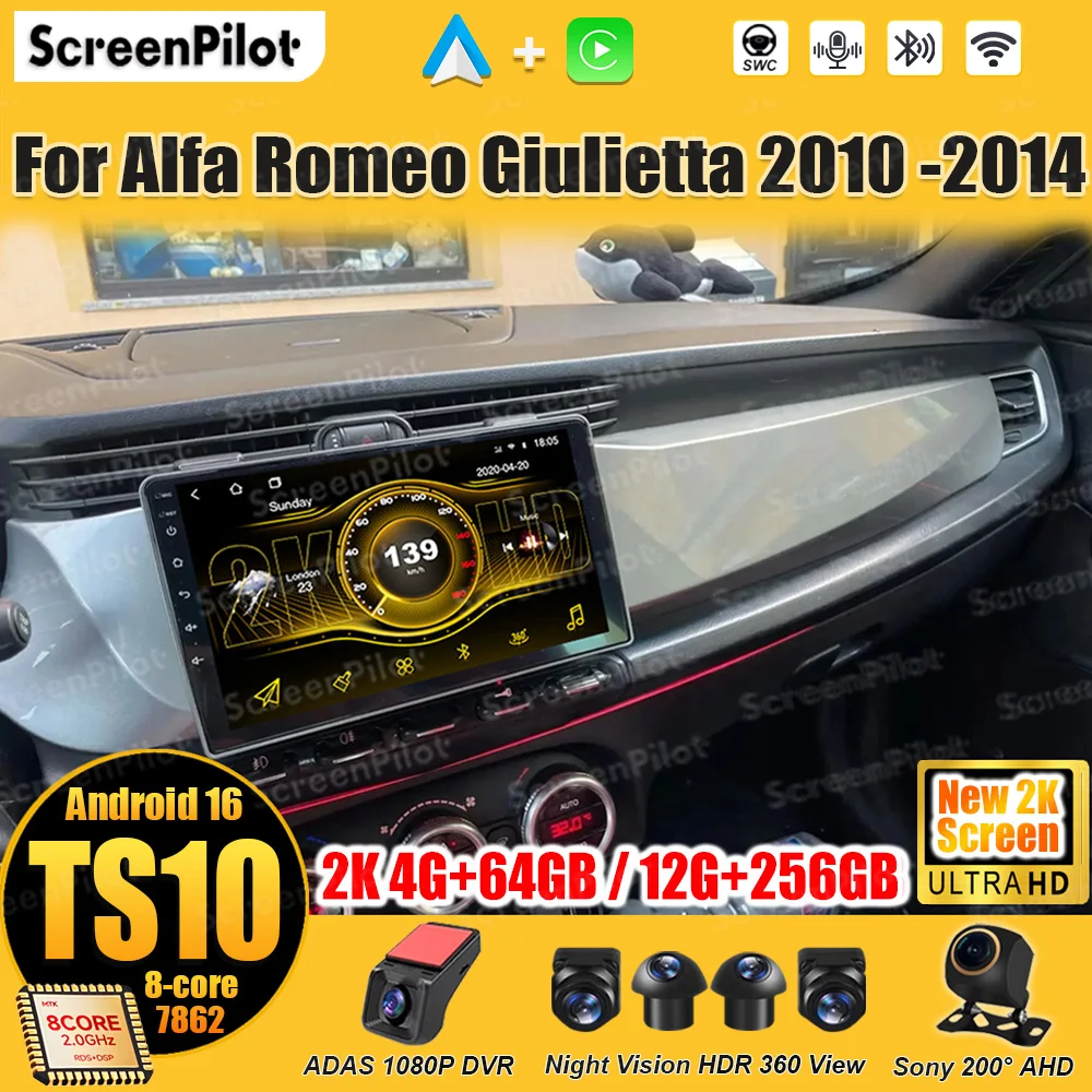 Para Alfa Romeo Giulietta 2010-2014, Android 16 Inalámbrico, Android Auto, Carplay, GPS, Navegación, Mirror Link, Bluetooth, Pantalla Táctil