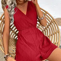 Jump Suit Women Overalls Playsuits Vacation One Pieces Outfits Romper Summer Casual Cross V-neck Sleeveless Solid Short Female - Image 5