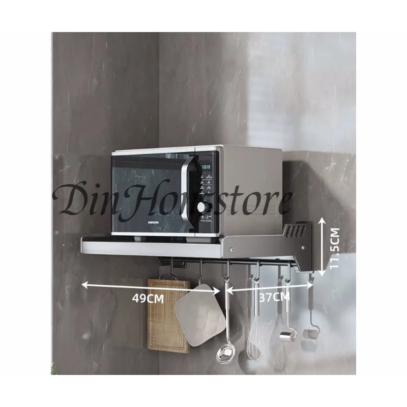 Carbon Steel Microwave Storage Rack  Expandable Wall-Mounted Organizer  Corrosion-Resistant Oven Shelf  Heavy Duty Kitchen Rack