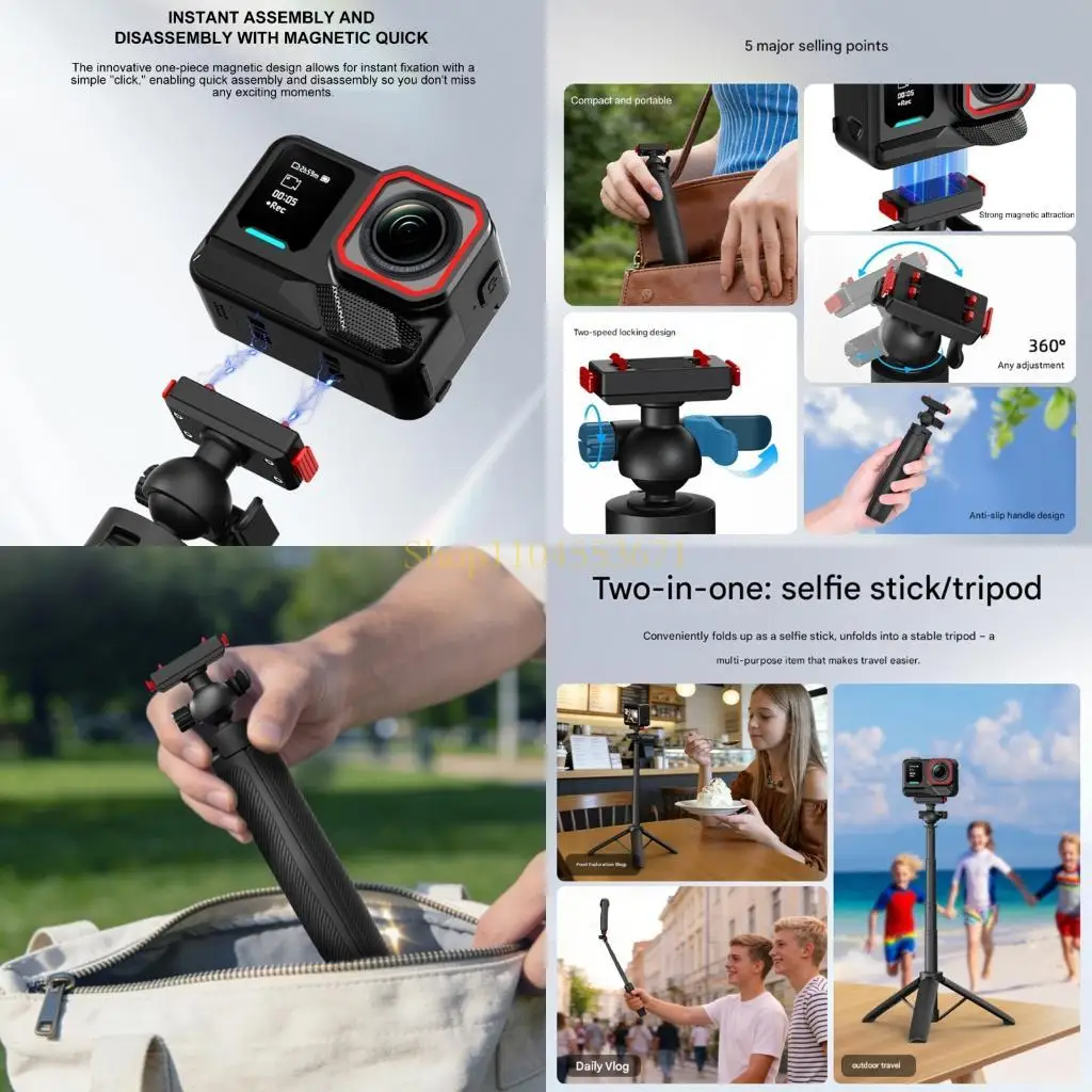

Best Seller Selfie Stick Tripod With Magnetic Quick Release Extension Rod Selfie Stick Extendable Tripod Stand for X5 Action